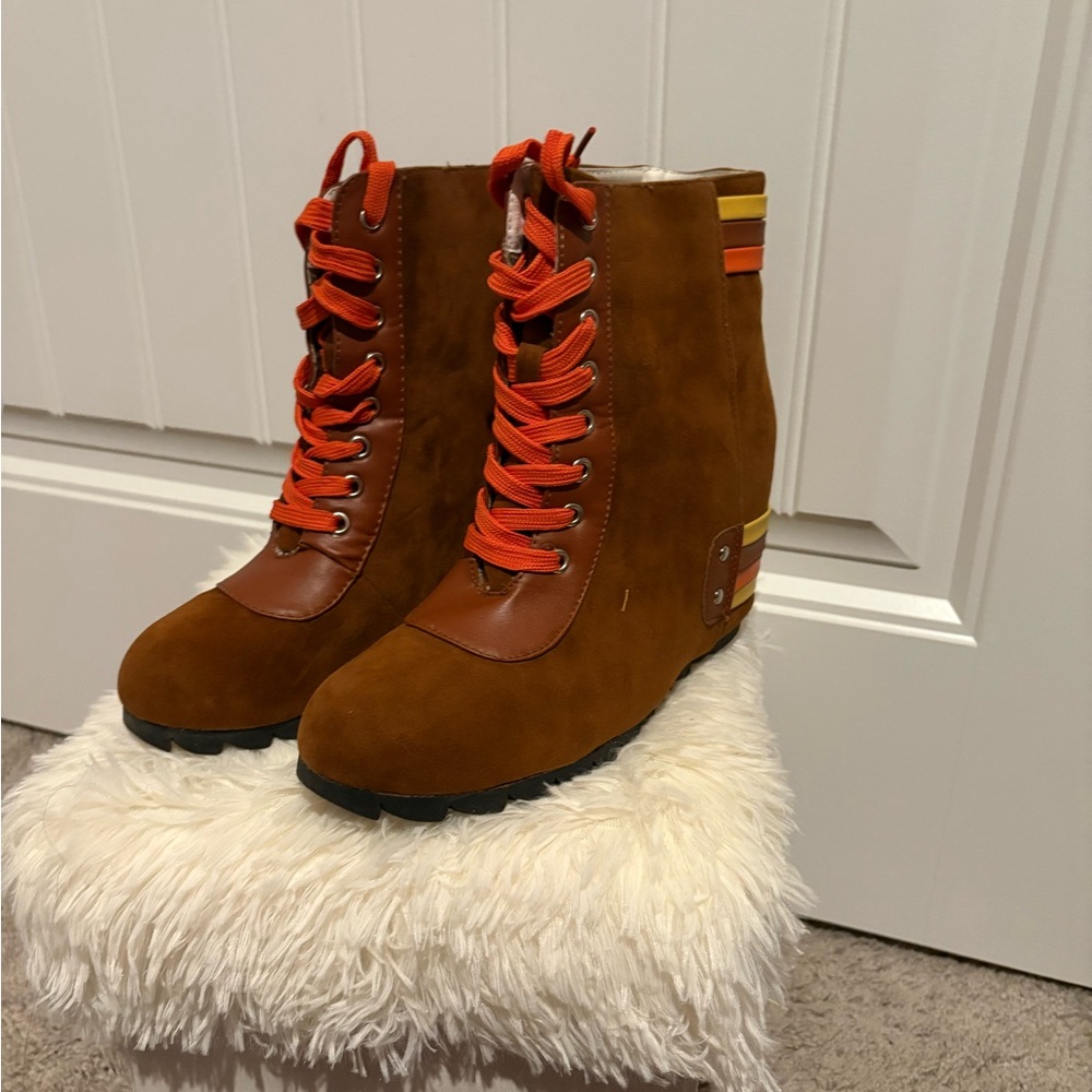 Bumper Brown and Red Ankle Boots